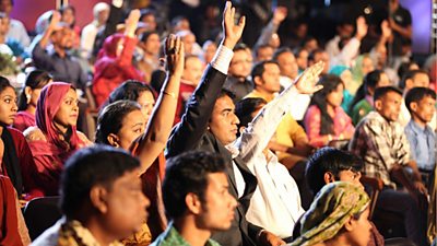 Workers who survived the fire at the Tazreen Fashion factory were among the audience asking questions on BBC Bangladesh Sanglap on 2 December
