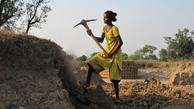 A woman working in a brick kiln in Chhattisgarh, India