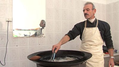 Mohammad Al-Seyouri in his falafel shop in Ramallah.