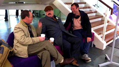 On set - Johnny Watson, Brian Cox and Neil Forsyth