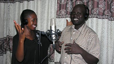 BBC Media Action radio producers Daniel Realkuy Awad Barnaba and Zuhur Fauzi.