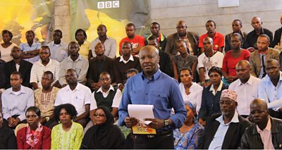 The Sema Kenya audience and presenter Joseph Warungu.