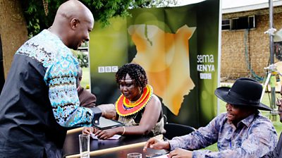 Joseph chats to MP Kapenguria Samuel Moroto and Mary Mariach Chair of women’s welfare organization, Maendeleo Ya Wanawake before the cameras started rolling.