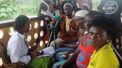 Mariama Khai Fornah interviewing the villagers of Bomaru.