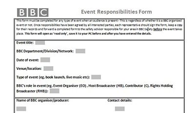 Screenshot of the Event Responsibilities form