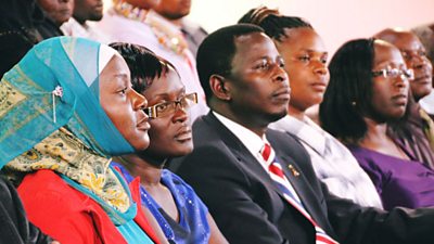 Sema Kenya’s studio audience watch the debate during a special episode to mark 50 years of Kenya’s independence. In the centre: Evans Gor Semelang'o, Chair of the Youth Enterprise Development Fund.