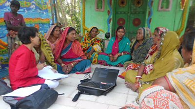 Pre-testing our audio announcements in Odisha, India.