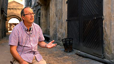 Adrian Hodges on the set of The Musketeers