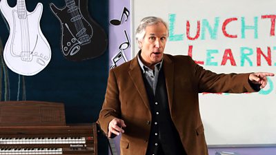 Henry Winkler, whose early life inspired the Hank Zipzer books, as Mr Rock in the series