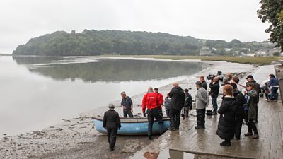 The crew on location in Laugharne.