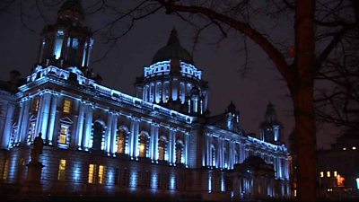 Belfast City Hall lit up in blue for Autism Awareness Month