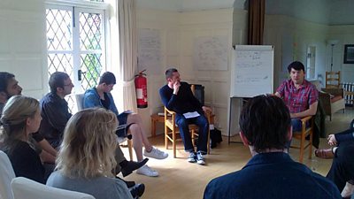 Graham Linehan delivering a comedy masterclass at the Laughing Stock Writers Residential