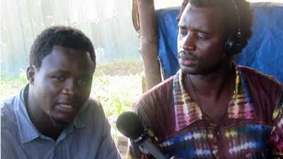 Interviewing people for a programme about Ebola in Sierra Leone.
