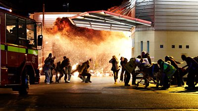 Fire ravages Casualty in an episode from 2011.