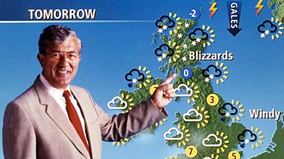 Bill Giles looking older than his previous appearance in front of the computer weather map.