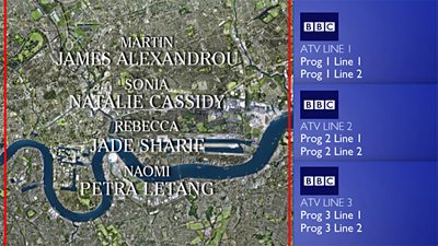 The EastEnders credits squeezed to the left hand size to accommodate schedule information on the right hand side