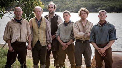 Sprag (Nick Moss), Letters Molloy (Ned Dennehy), Marston (Rory McCann), Stubbins (David Walmsley), Tommy Barrett (Julian Rhind Tutt), James Freeman (Russell Tovey) (BBC/RSJ Films/Mark Rogers)