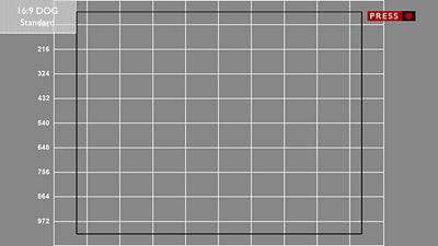 Safe Areas grid within a 16:9 frame, showing the square where a digital onscreen graphic would go in the top left