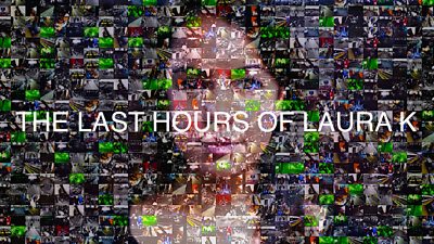 The Last Hours of Laura K title - a face imposed over hundreds of CCTV screens