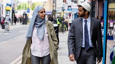 Fahmida (Anjli Mohindra), Nazir (Hamza Jeetooa) (Photo by Colin Hutton, Copyright BBC)	