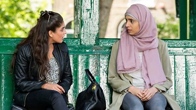 Yasmin (Mandeep Dhillon), Fahmida (Anjli Mohindra)(Photo by Colin Hutton, Copyright BBC)
