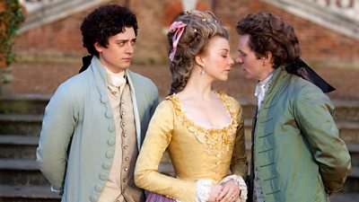 The Scandalous Lady W - George Bisset (Aneurin Barnard), Lady Seymour Worsley (Natalie Dormer), Richard Worsley (Shaun Evans)(Photographer:Laurence Cendrovitz Image Credit: BBC/Wall to Wall Productions)