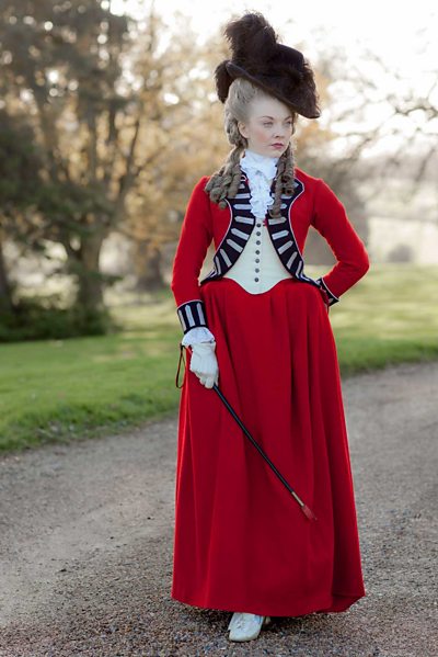 Natalie Dormer as Lady Seymour Worsley (dressed to match the painting by Joshua Reynolds at Harewood House)(Photographer: Laurence Cendrovitz Image Credit: BBC/Wall to Wall Productions)
