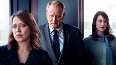 River: Stevie (Nicola Walker), John River (Stellan Skarsgard), Rosa (Georgina Rich)(Image Credit: BBC/Kudos/Nick Briggs)