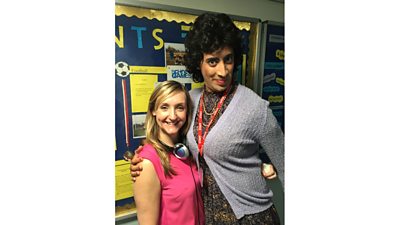 Producer Claire McCarthy and Mrs Mark (Richard David-Caine) on set