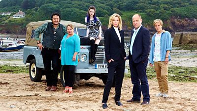 The Coroner: Mick (Ivan Kaye), Judith (Beatie Edney), Beth (Grace Hogg-Robinson), Jane (Claire Goose), Davey (Matt Bardock), Clint (Oliver Gomm) (Photo credit: ý/Mike Hogan)