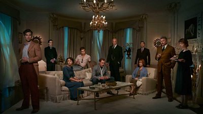 And Then There Were None: Philip Lombard (Aiden Turner), Thomas Rogers (Noah Taylor), Vera Claythorne (Maeve Dermody), AJ Marston (Douglas Booth), Dr Armstrong (Toby Stephens), Judge Wargrave (Charles Dance), William Blore (Burn Gorman), Emily Brent (Miranda Richardson), General Macarthur (Sam Neill), Ethel Rogers (Anna Maxwell Martin)( Image Credit: BBC/Mammoth Screen/Des Willie)
