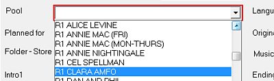 select programme screen showing Pool dropdown with a list of programmes