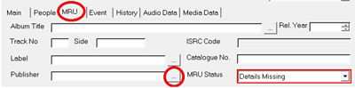 add publisher screen showing MRU highlighted, the three dots on Publisher and 'Details Missing' in MRU status