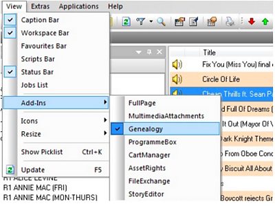 View - Add Ins - Genealogy menu