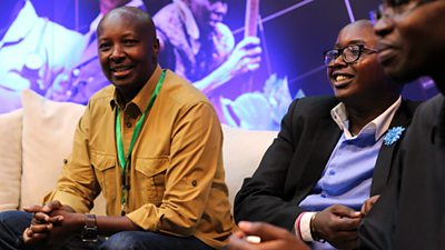 Joseph Warangu, Sema Kenya presenter with Jacob Kioria, Beyond the Headlines presenter at a debrief session