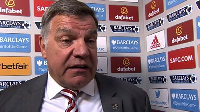 Sunderland manager Sam Allardyce says his side are feeling the pressure of relegation after they lost 2-0 to table-topping Leicester.