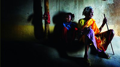 An old woman with her grand daughter