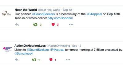 A screenshot of the two charities cross-promoting the Radio 4 appeal on Twitter. 