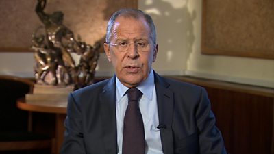 Russian Foreign Minister Sergei Lavrov sits for a video interview with the BBC on 30 September