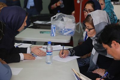 Disbar Nazari with a member of the audience ahead of recording
