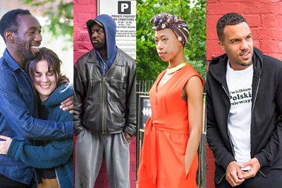 Michel (Cyril Guel), Leah Hanwell (Phoebe Fox), Nathan Bodle (Richie Campbell), Natalie Blake (Nikki Amuka-Bird), Felix (O-T Fagbenle) (Photo credit: BBC/Mammoth Screen)