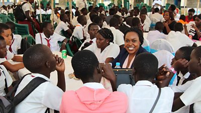 Atong Ngor, engineer, mentoring girls at GESS Careers Fair. Credit: Girls Education South Sudan
