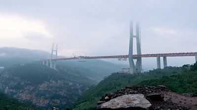 The Beipanjiang bridge in southern China has opened to traffic following three years of construction.
