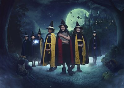 The Worst Witch: Felicity Foxglove (DAGNY ROLLINS), Ethel Hallow (JENNY RICHARDSON), Drusilla Paddock (TALLULAH MILLIGAN), Enid Nightshade (TAMARA SMART), Mildred Hubble (BELLA RAMSEY), Maud Spellbody (MEIBH CAMPBELL), Miss Hardbroom (RAQUEL CASSIDY), Miss Cackle (CLARE HIGGINS)(Photo credit: ý / Matt Squire / Geraint Williams) 