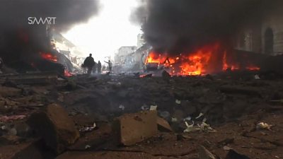 Car bomb aftermath in Azaz, Syria