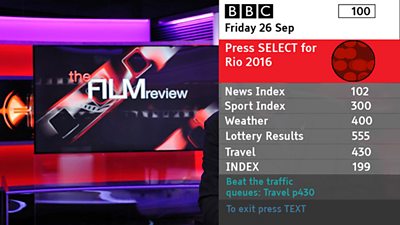 Red button bridge graphics, showing the menu on the right hand side saying 'Press select for Rio 2016'