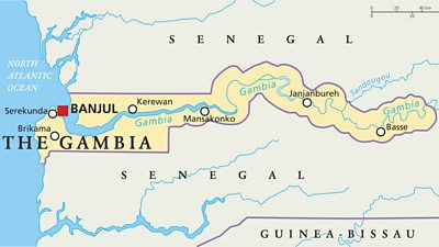 A map showing The Gambia