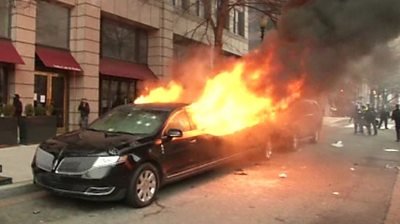 Limo on fire in Washington DC