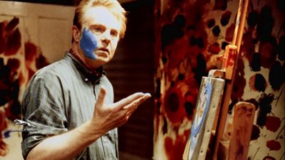 Derek Jacobi as Francis Bacon in his studio with paint on his face