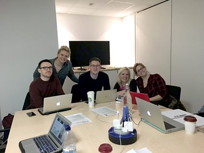 Claire (second from right) with the Newsjack Writers' Room 